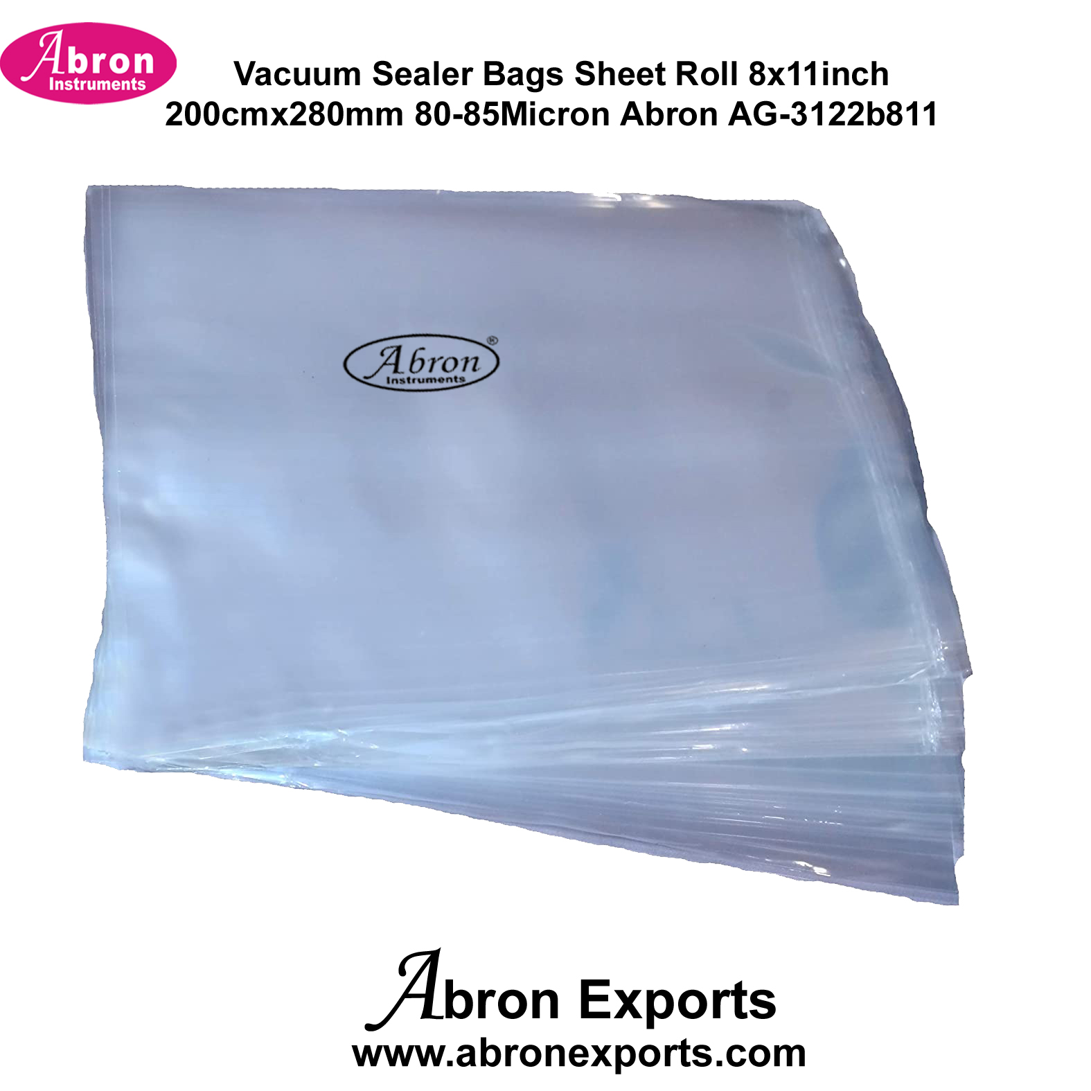 Vacuum Sealer Bags Sheet Roll 8x11 inch 200cmx280mm 80-85 Micron 100 Bags Abron AG-3122B811 